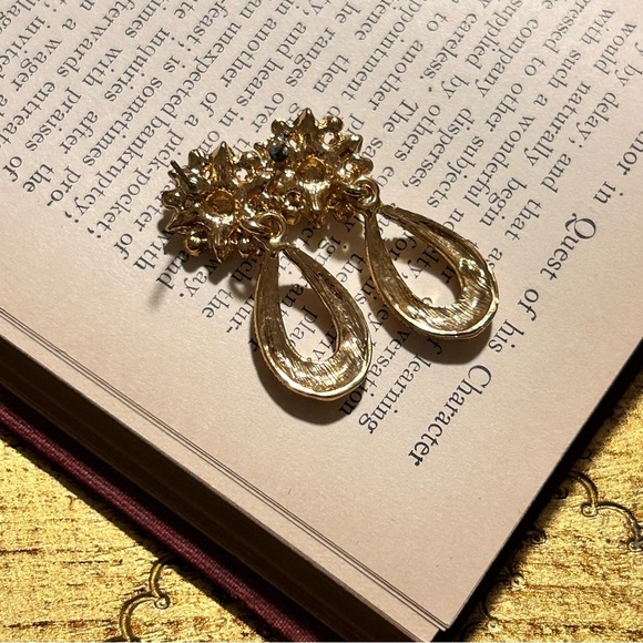 NORDSTROM 70’s Style Sparkly Gold Tone With Rhinestones Dangle Drop Earrings NEW - Picture 7 of 12